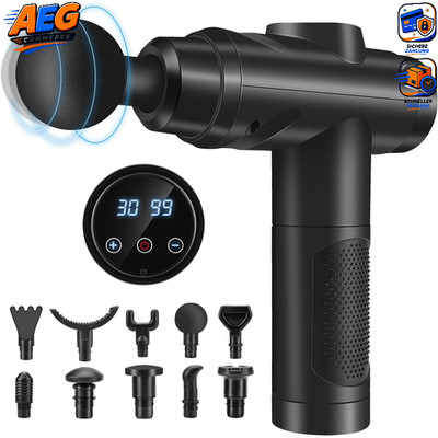 Massagepistole Percussion Massagegerät 30 Geschwindigkeiten 10 Köpfe LCD