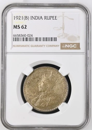 1921B India Rupee Silver Coin NGC MS62 with great Lusture & Toning