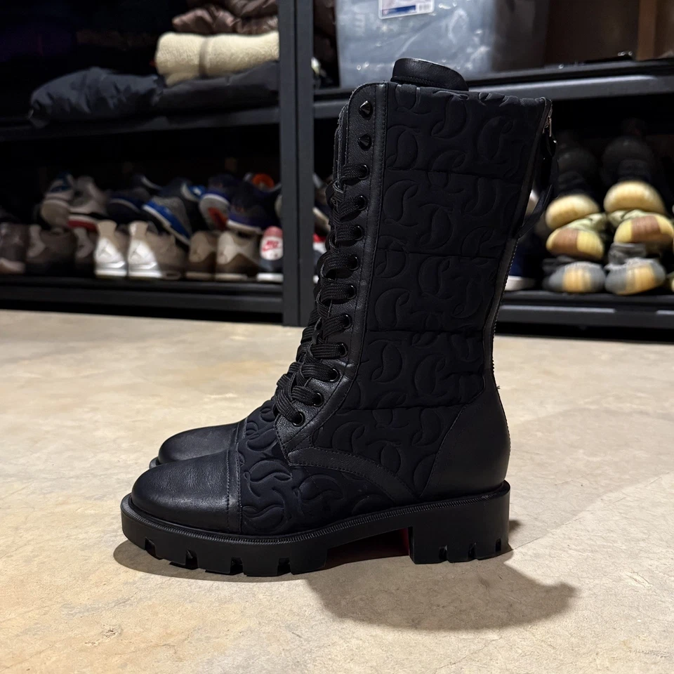 Christian Louboutin Pavleta Botas Planas Combate Neopreno Cuero Borde Negras EU 37 Foto 2 de 4