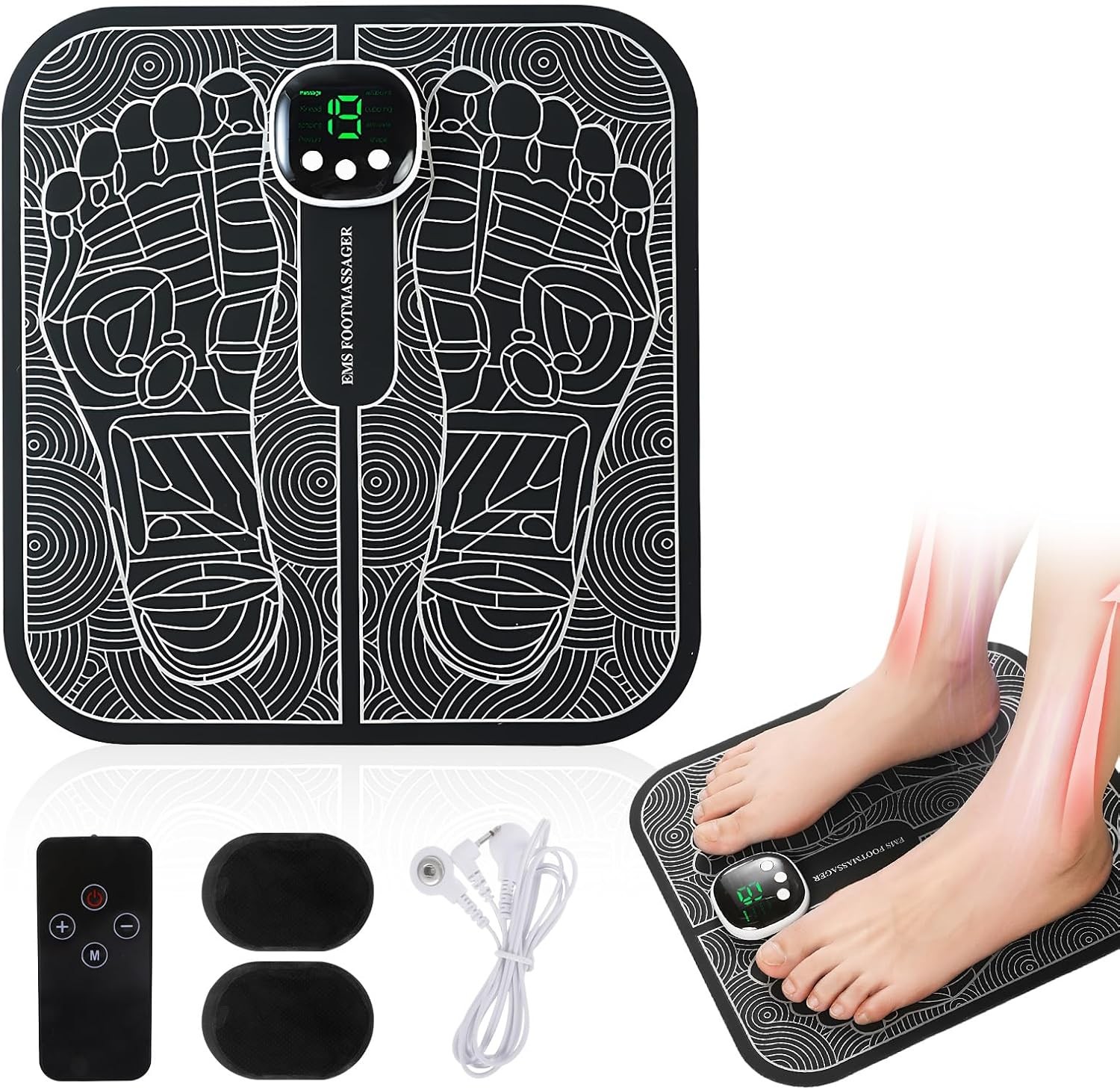 EMS Foot Massager, Feet Massager - 8 Modes 19 Intensity LCD Display, Electric F