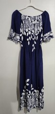 Seven Island Blue White Floral Off Shoulder Maxi Dress Ruffle Sleeve L Rayon