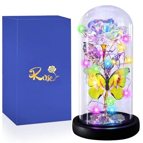 Rainbow Butterfly Rose Flower Birthday Gifts - Women Gifts for Her Colorful - Image 2 of 4