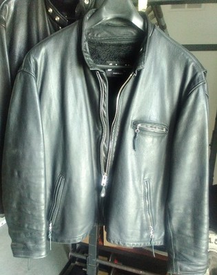 SCHOTT BLACK LEATHER CAFE RACER 141  SZ52 w/LINER