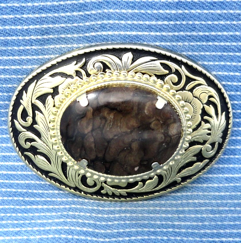 Cowboys Western Belt Buckle Floral Scroll Cowgirl Biggs Jasper Vtg 80s .CPA726 - Image 2 of 4