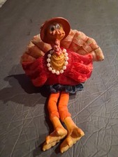 Thanksgiving Turkey Plush Shelf Sitter Dangling Legs Table Decor 11.5"