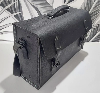 Vintage Heavy Leather Tool Bag Case Electrician Artisan Satchel 41cm Black - Photo 1/4