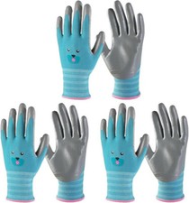Kids Gardening Gloves Nitrile Dog Puppy Yard Work with Grip Girl or Boy Set of 3