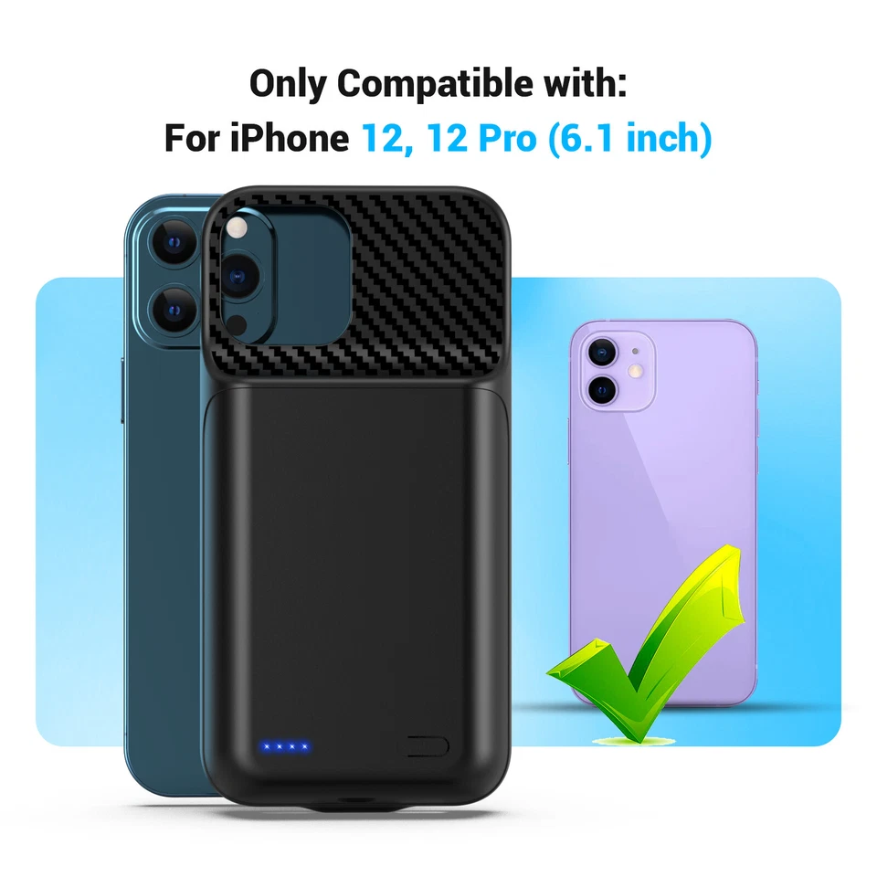 Funda Batería Portátil 13800mAh con Vidrio Templado para iPhone 12 12 Pro (6.1 pulgadas) Foto 2 de 4