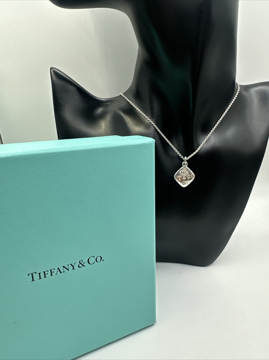 Tiffany Co Sterling Silver 1837 Square Pendant Necklace 16” - Main Image