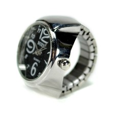 WATCH RING Finger Stretch Band Chrome Time Jewelry NEW Large Number Black Gift