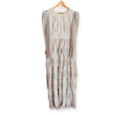 ANTONIO MELANI Born On Fifth Clara Metallic Lace Tiered Ruffled Maxi Dress  10 | eBay