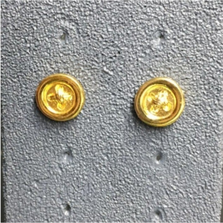 Button Pierced Earrings Tiny Gold Seamstress Tail… - image 3