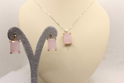 PARURE ANHÄNGER OHRRINGE SILBER VERGOLDET VINTAGE ROSA ZIRKONIA MM EXPLOIT