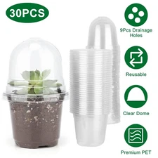 30PCS Clear Plant Nursery Pots with Humidity Dome  3" Durable for Gardening