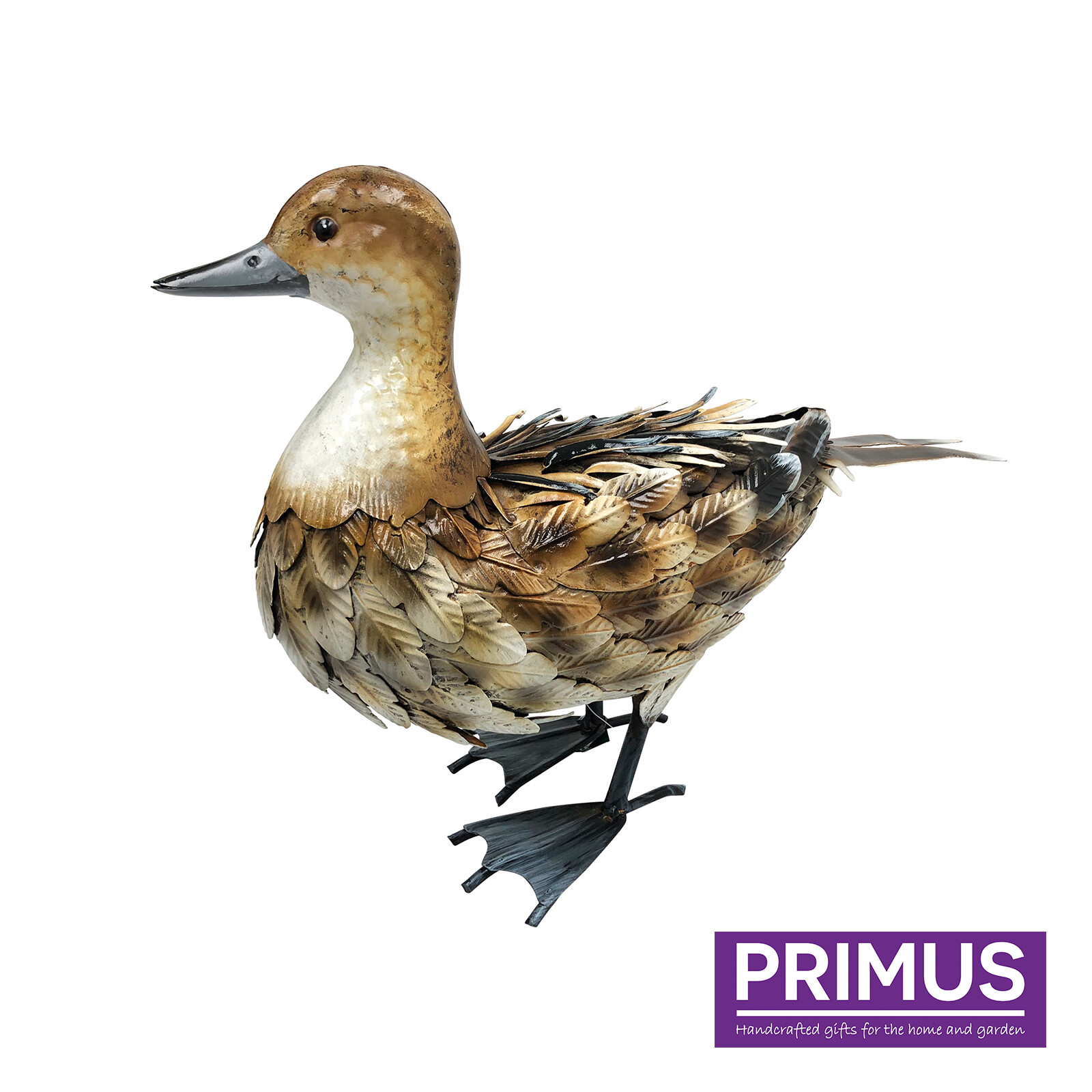 Primus Hand Painted Lifelike Brown Metal Duck Outdoor Garden Patio Ornament