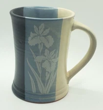 Hand Thrown Pottery Coffee Mug  Red Clay Black Blue Beige Glaze 6.5 OZ