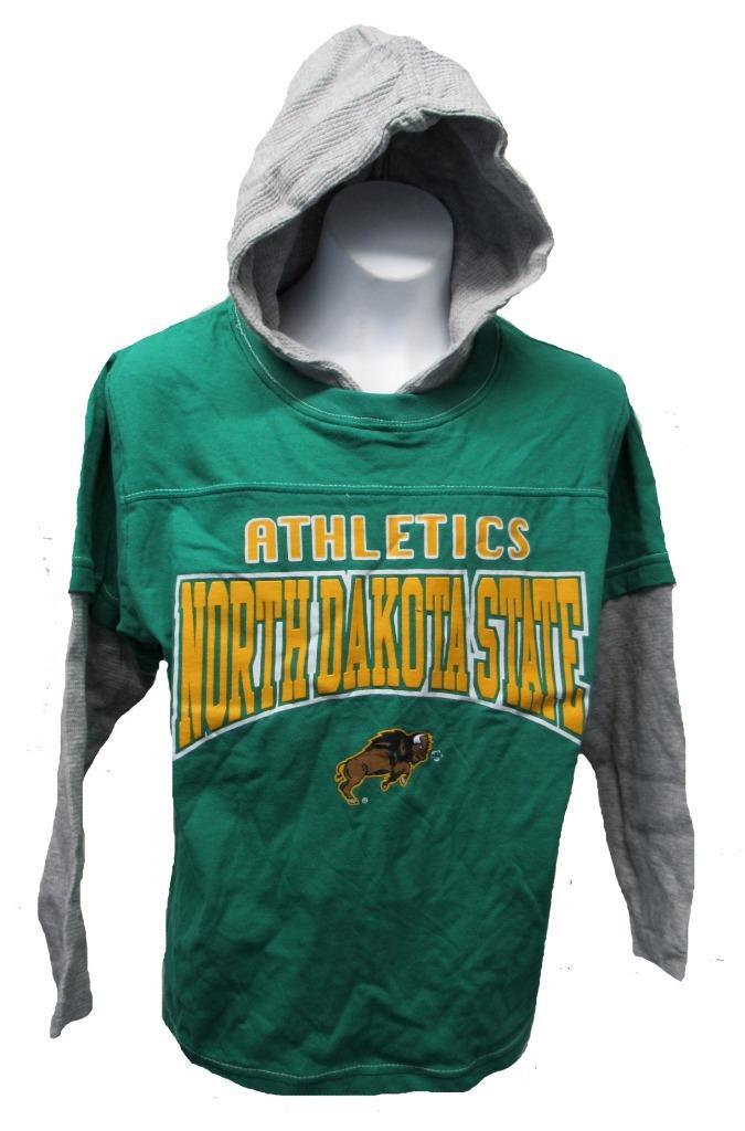 North Dakota State Bison Youth Sizes S-M-2XL Layered Hoodie Green Shirt Hoodie