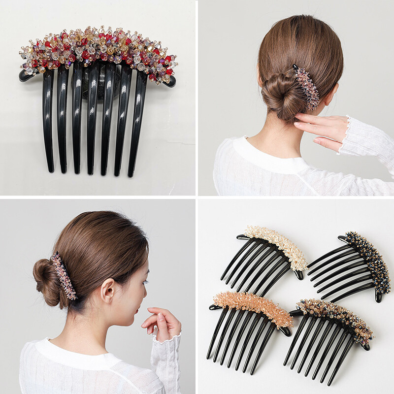 Rhinestones Flower Hair Clip Seven Toothed Insert Combs Plastic Shiny Hairpins