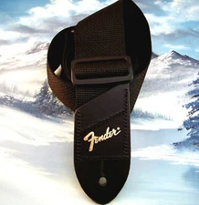 GUITAR STRAP ~ GENUINE FENDER ~ BLACK w/ GOLD LOGO