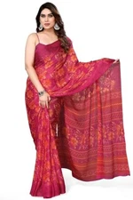 Indian Chiffon Saree With Unstitched Blouse Piece Party Wedding Wear For Women