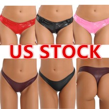 Womens Leather Underwear Panties Low Rise Cheeky T-back Thongs G-string Brief