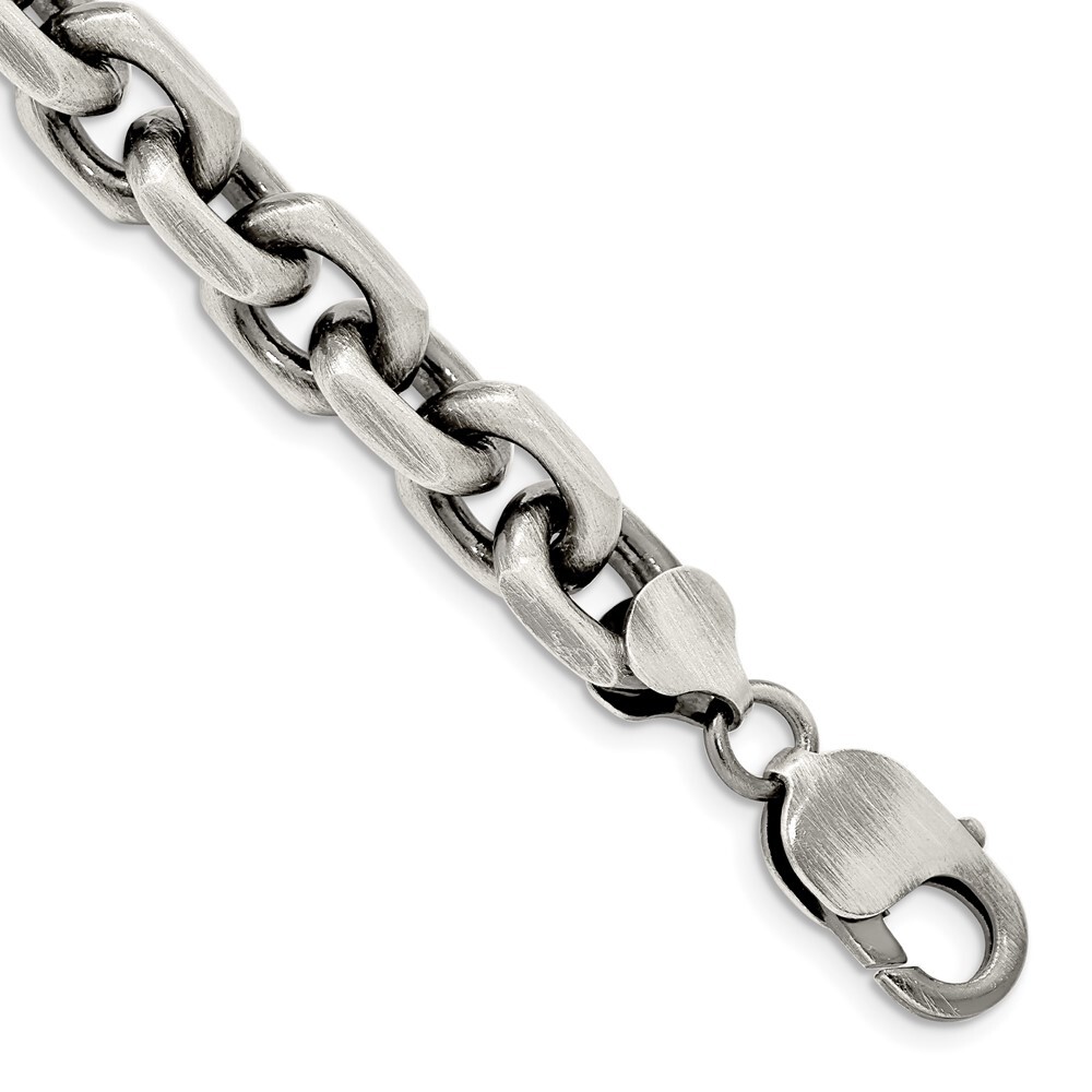 Sterling Silver Antiqued 8.6mm Elongated Open Link Chain Bracelet for