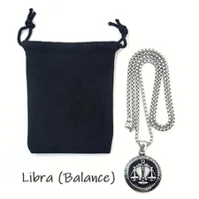 Libra Balance Zodiac Stainless Steel Necklace & Pendant Charm w/ Jewelry Bag