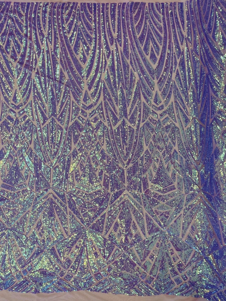 Tecido de lantejoulas geométricas - Lilás - Design geométrico 4 vias elástico por jarda - Imagem 2 de 4