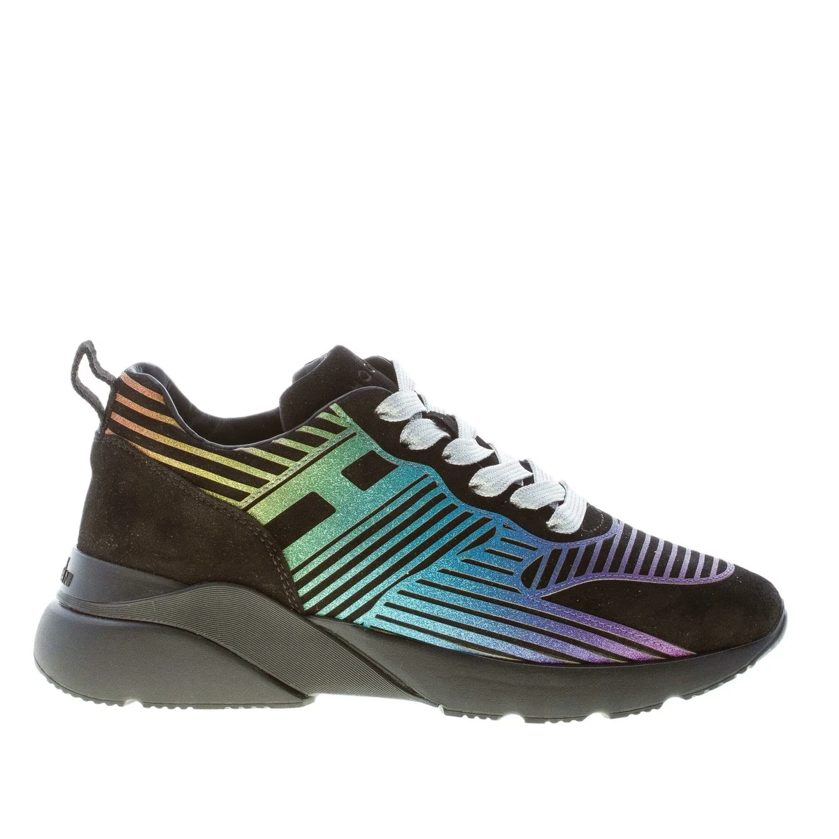 HOGAN women shoes Active One black suede sneaker with multicolor microglitter