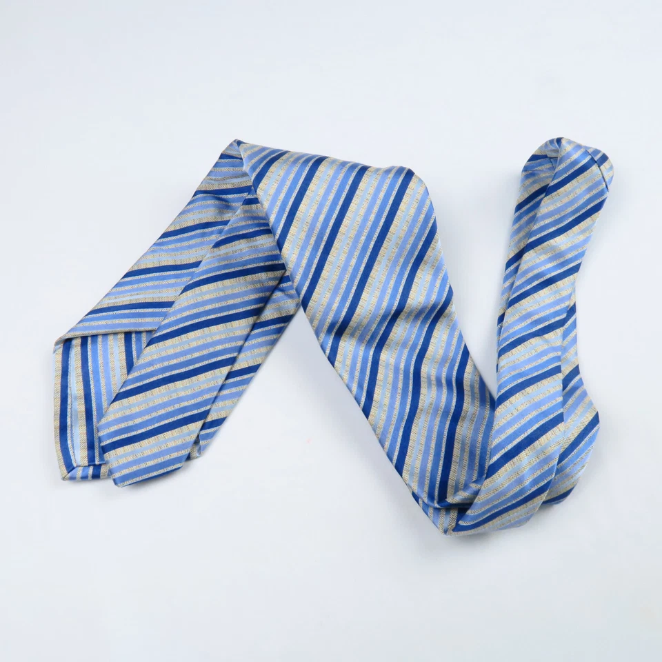Corbata de cuello italiana La Vita Di Moda para hombre azul gris a rayas 59"x4" Preppy elegante Foto 4 de 4