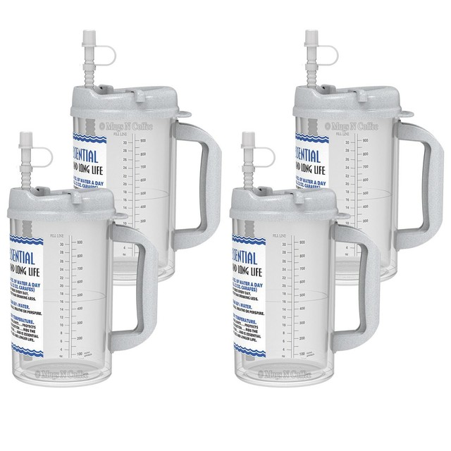 (4) 32 oz Water Essential Insulated Mugs with Straws BPA FREE