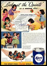 1937 Dionne Quintuplets Karo Syrup Doctor Checkup Progress Chart  Color Print Ad