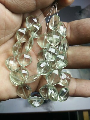 AAA GREEN AMETHYST PRASIOLITE GEMSTONE CUSHION FACETED 12MM 10 BEADS STRANDS