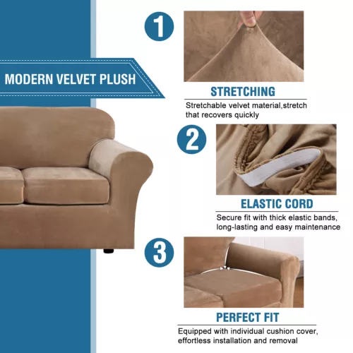 Samt Stretch Elastisch Sofabezug Wohn Couch Schonbezüge Schoner 1/2/3 Sitzer - Bild 15 von 112