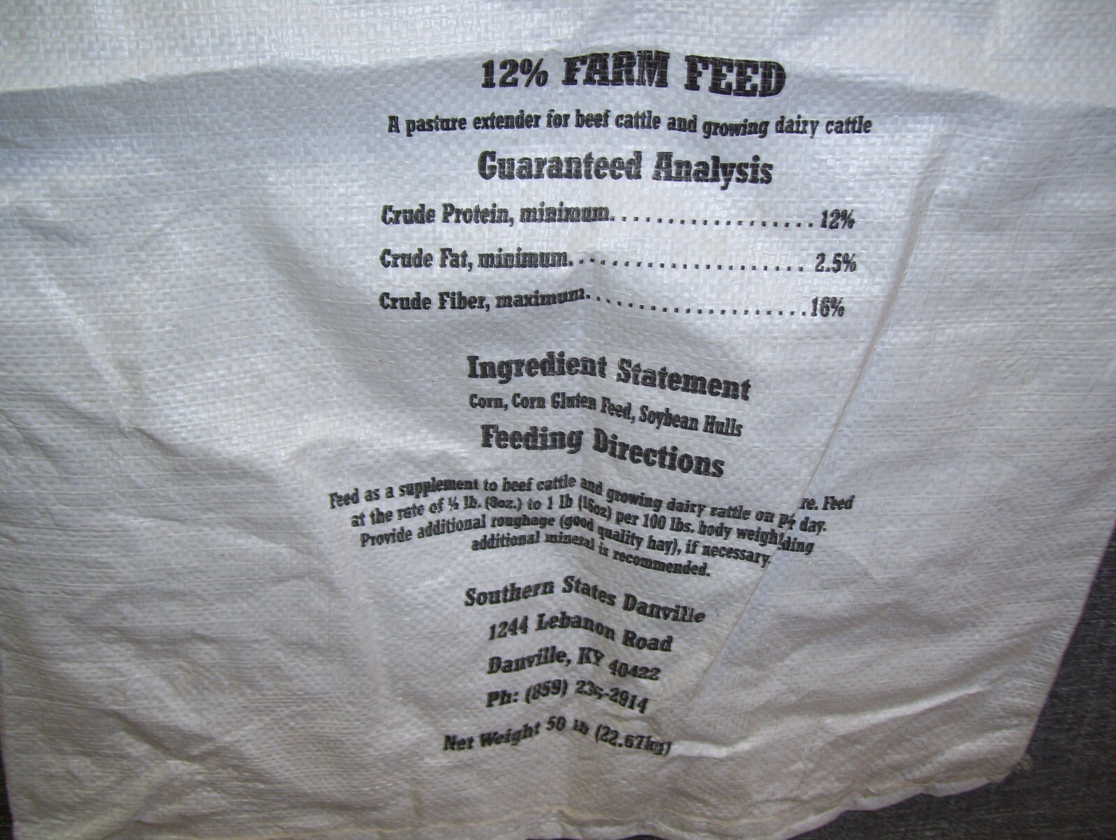50 LB. SOUTHERN STATES FEED SACK WITH COWSHEEPTURKEYPIGS HORSE