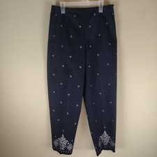 Talbots Blue Size 8 Petites High Waisted Stretch Paisley Embroidered Pants