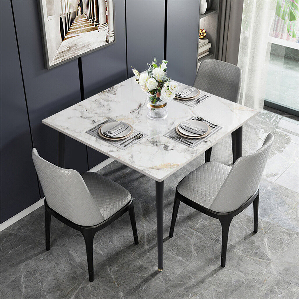 Square Home Marble Dining Table Compact w Sintered Stone Top Square Home Marble Dining Table Compact w Sintered Stone Top