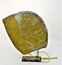Antique 18th Century Woman's Hat Coif Floral Design European Beaded, Embroidery