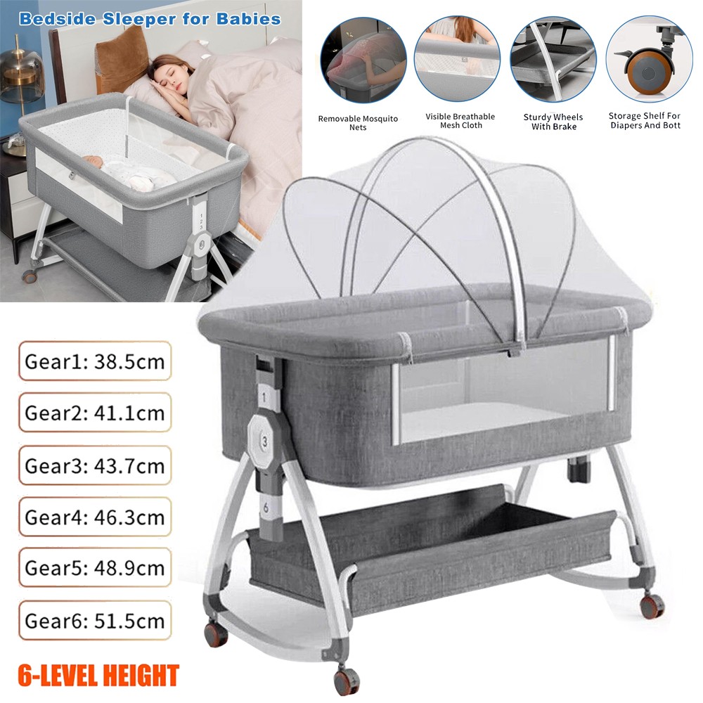 Baby Bedside Sleeper, 3 in 1 Folding Portable Crib, breathable and visible mesh window, soft washable liner cover and sturdy aluminum alloy,Easy to Assemble Cradle Co Sleeper Stationary,bed in bed ( C 23 3 in 1 Baby Bedside Crib Sleeper Bassinet Safe Co-Sleeping Storage Height-Adjust