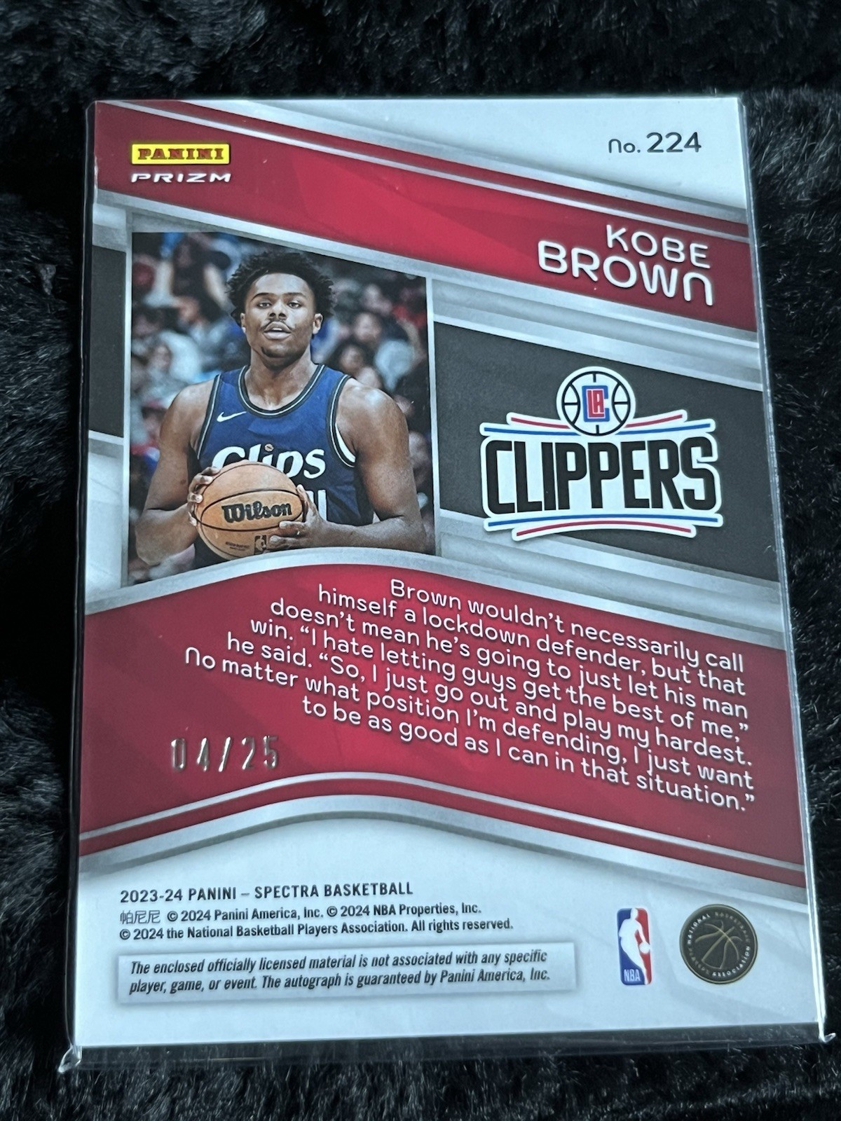 Panini 2023-24 Spectra Kobe Brown Rookie Jersey Auto Patch Meta Prizm /25 #224 view 2