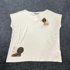 LAUREN  RALPH LAUREN Graphic Jersey Tee Women's Size XL Winter Cream