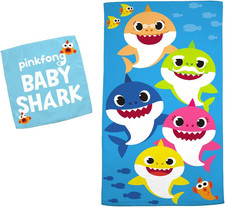Baby Shark Kids Bath/Pool/Beach Soft Absorbent Cotton Terry Towel with Washcloth