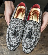 Men's Rhinestone Tassel Slip on Loafers Nightclub Casual Party Pointed Toe Shoes