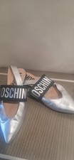 Moschino Logo Strap Leather Pointed Toe Slingback Flats Black Size 37