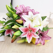 Real Looking 3D Printing Lily Branch Artificial Flowers White Fake Flowers Flore