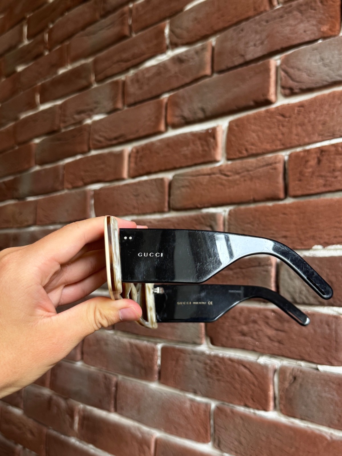 Rare Gucci Acetate Rectangular Flap Sunglasses bl… - image 13