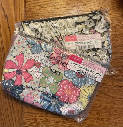 Thirty One Brand (2) Mini Zipper Pouches Painted Floral & Free Spirit Floral