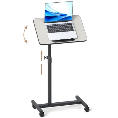 C-Shaped End Table, Height Adjustable Side Table with Tilting Top, Wheels