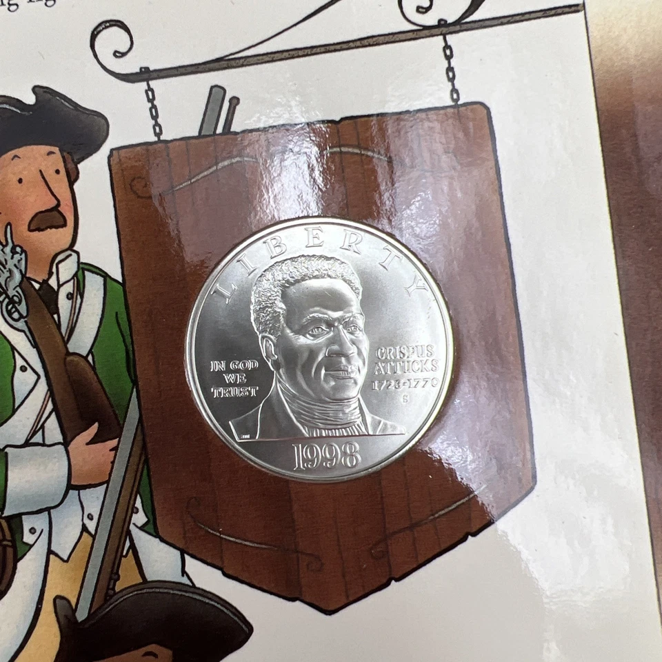 1998 S Crispus Attucks 1776 War Patriot Silver Dollar Coin Young Collector's - Image 4 of 4