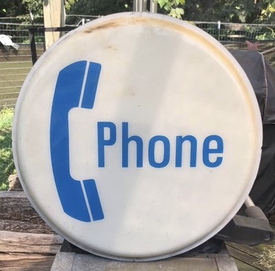 VINTAGE Circle Telephone Phone Booth sign bell telephone Blue